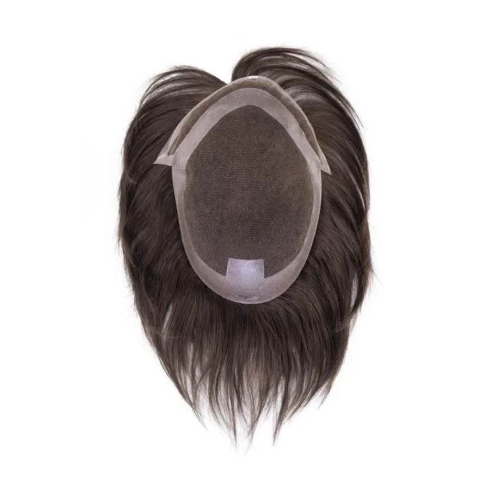 Intérieur salon de coiffure avec perruque blonde mi-longue dégradée présentée sur tête de mannequin en polystyrène blanc