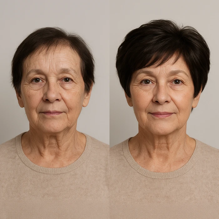 Intérieur salon de coiffure avec perruque blonde mi-longue dégradée présentée sur tête de mannequin en polystyrène blanc